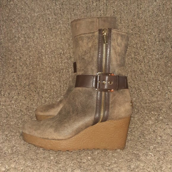MICHAEL KORS-Lizzie Bootie-Distressed Brown Leather/Suede/Fur-Sz 8-Near Mint - Picture 2 of 9